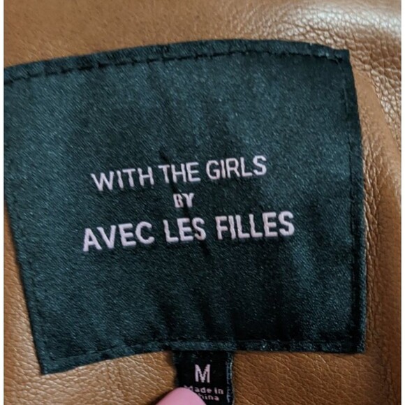 With The Girls By Avec Les Filles Brown Faux Leather Vegan Trench Coat Size M - Picture 13 of 13